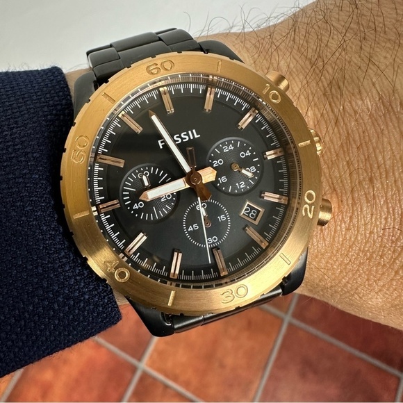 Fossil 43mm Chronograph Watch w/ Brushed Gold Bezel - Picture 1 of 6
